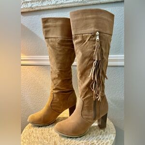 Charles Albert Tan Knee High Boots with Fringe